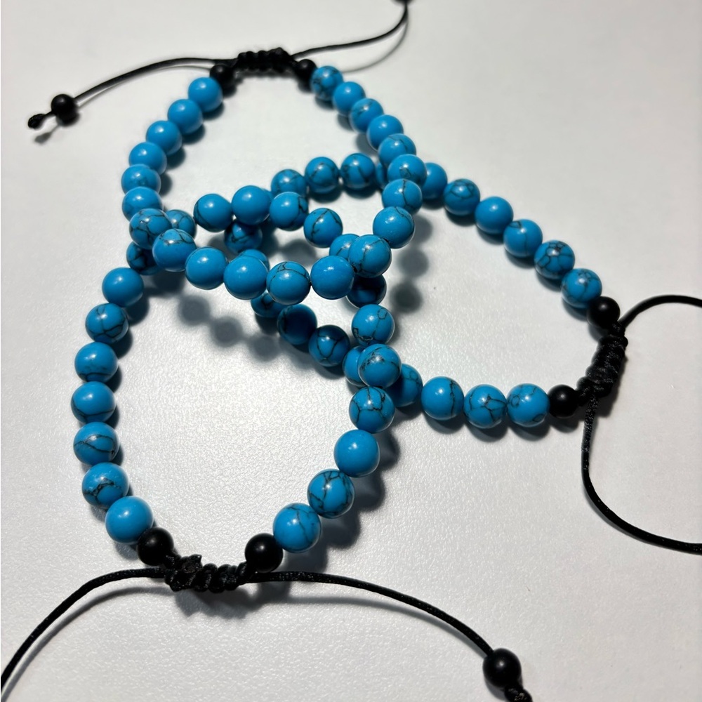 Turquoise Beaded Adjustable Bracelet - Blue